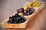 Variety Of Green, Black And Mixed Marinated Olives Stock Photo