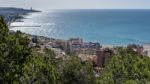 Skyline View Of Malaga And The Sea Stock Photo