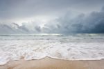 Cloudy Beach Before Raining Stock Photo