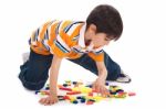 Boy Playing With Blocks Stock Photo