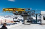 Chair Lift In The Dolomites At Pordoi Stock Photo