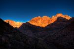 Sunrise Over The Towers Of The Virgin And The West Temple Stock Photo