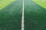 White Center Line On Football Field Stock Photo