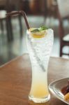 Glass Of Iced Honey Lemon Soda Stock Photo