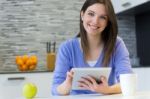 Beautiful Young Woman With Digital Tablet Stock Photo