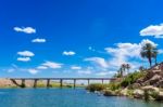 Colorado River Bridge Under Blue Sky Stock Photo