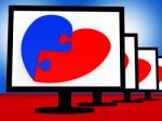 Two-pieced Heart On Monitors Shows Romantic Complement Stock Photo