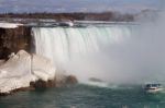 Beautiful Background With The Niagara Falls And The Ship Stock Photo