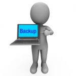 Backup Laptop And Character Shows Archiving Back Up And Storing Stock Photo