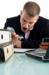 Businessman Shouting On Phone Stock Photo