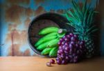 Fruits On Wood Stock Photo