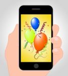 Balloons Party Online Representing Mobile Phone 3d Illustration Stock Photo