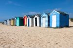 Colourful Beach Huts On Southwold Beach Suffolk Stock Photo