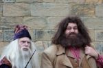 Hagrid And Dumbledore Performing At Alnwick Castle Stock Photo