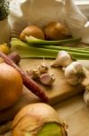 Vegetables On A Wooden Block Stock Photo