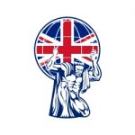 Atlas Carrying Globe British Union Jack Flag Stock Photo