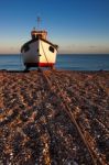 Fishing Boat On Dungeness Beach Stock Photo