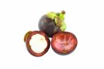 Half Opened Mangosteen On White Background Stock Photo