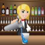 Cartoon Girl Bartender Pouring Cocktail Stock Photo