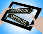 Defence Offense Tablet Shows Defending And Tactics Stock Photo