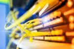 Fiber Optic With Servers In A Technology Data Center Stock Photo