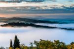 Sunrise Over Val D'orcia In Tuscany Stock Photo