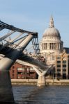 London - January 27 : Millennium Bridge And St Pauls Cathedral I Stock Photo