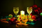 Glasses Of Champagne And New Year Decorations Stock Photo