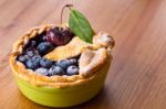 Decorated Homemade Shortcrust Pastry Berry Pie With Blueberries Stock Photo