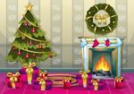 Cartoon  Illustration Interior Christmas Room With Separated Layers Stock Photo