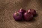 Shallots Still Life Sack Background Stock Photo