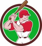 Baseball Player Batting Stance Circle Cartoon Stock Photo