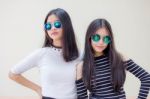 Two Asia Thai Teen Best Friends Girls Smile And Funny Stock Photo