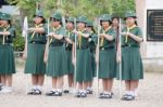 Student 11-12 Years Old, Scout Assembly, Teepangkorn Scout Camp In Samut Sakhon Thailand Stock Photo