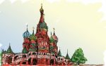 Landscape Sketch, Moscow, Russia, Red Square, Free Hand Drawing Stock Photo