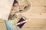 Travel Concept On Wooden Table Stock Photo