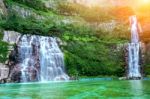 Waterfall With Sunlight In Korea Stock Photo