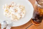 Closeup Macaroni With Pork Ball And Ham Cheese Stock Photo