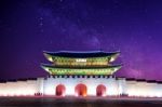 Gyeongbokgung Palace And Milky Way In Seoul, South Korea Stock Photo