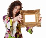 Woman Holding An Picture Frame Stock Photo