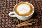 Latte Art, Coffee Cup On Coffee Beans Background Stock Photo