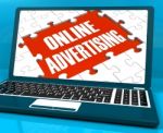 Online Advertising On Laptop Shows Websites Promotions Stock Photo