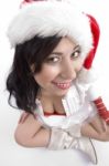 Young Girl Wearing Santa Hat Stock Photo