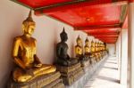 Buddha In Wat Pho Temple Sequential Nicely In Bangkok, Thailand Stock Photo