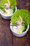 Fresh Garlic Cheese Dip Salad Stock Photo