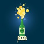 Beer Gushing From Bottle With Text Stock Photo