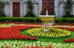 Floral Display Outside Pienza Cathedral Stock Photo