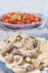 Pork Beef Stroganoff With Mushrooms Stock Photo