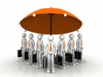 3d Business Team Standing Under A Big Umbrella Stock Photo