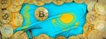 Bitcoins Gold Around Kazakhstan  Flag And Pickaxe On The Left.3d Stock Photo